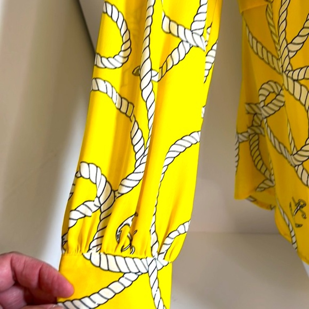 Women’s Cabi drop waist pendulum blouse bright yellow nautical print SZ M - Picture 4 of 12